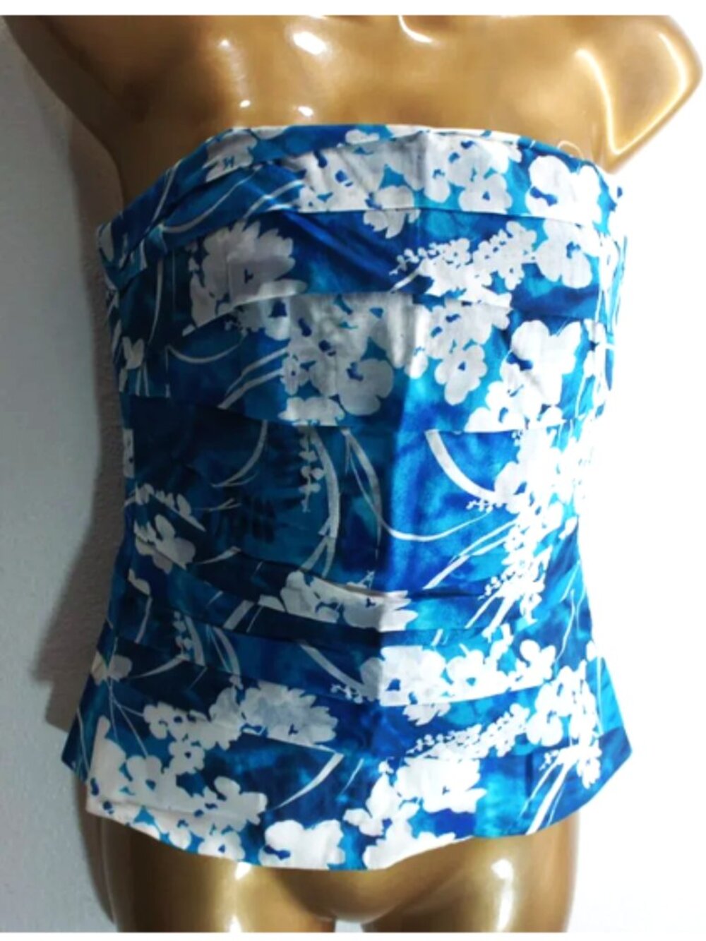 White House Black Market Blue Floral Print Strapless Bustier Corset size 0